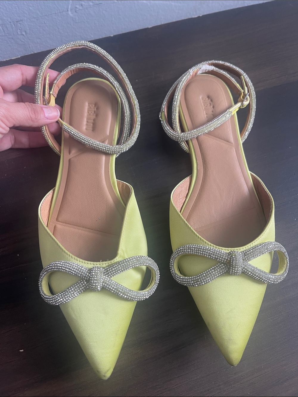 Pointed Lime Green Crystal Bow Slingback Flats
